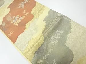 アンティーク　道長取りに草花模様織出し袋帯（材料）